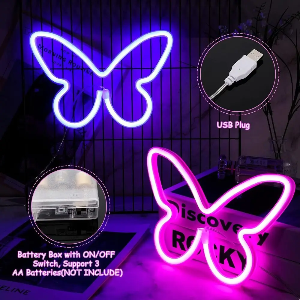 Creative Energy-saving Butterfly Shaped Light USB/Battery Powered Wall Mounted Led Neon Light Plastics Home
