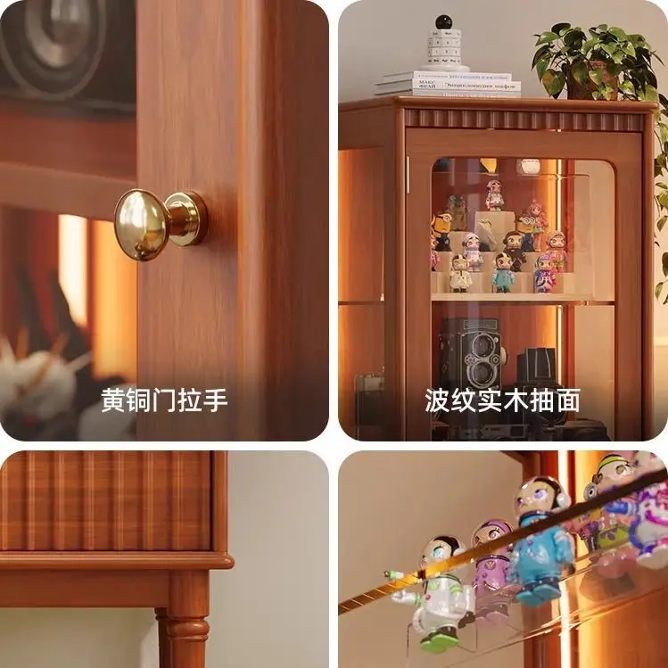 Medieval style all-solid wood glass figure cabinet, living room TV cabinet, sofa side cabinet, living room storage display wine