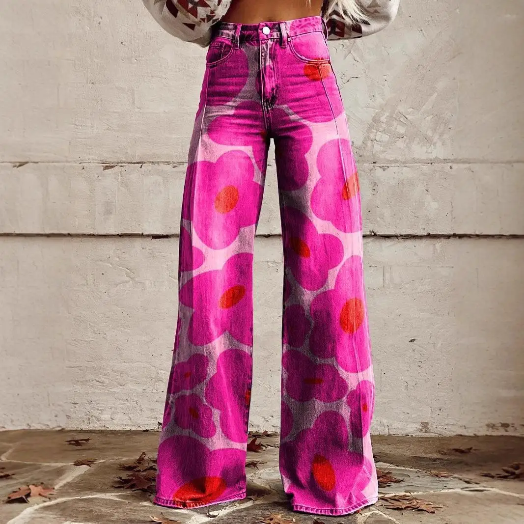 

Best Selling plus Size 3D Printed Women's Casual Pants Thin Denim Jeans Comfortable Faionable Ladies Trousers