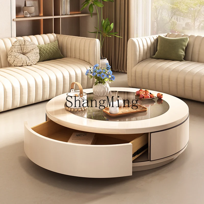 

ZYYcream wind round coffee table small apartment living room home modern simple creative design glass coffee table