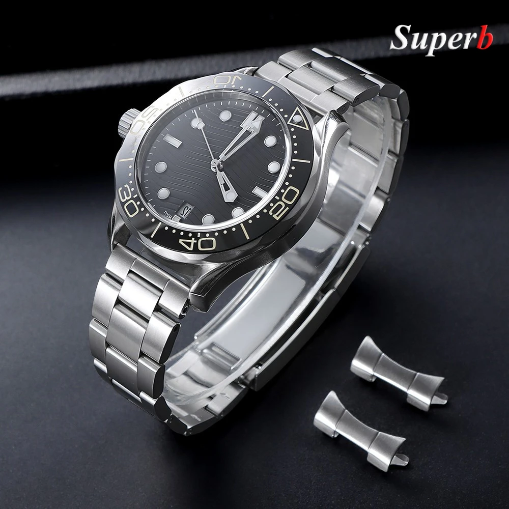 منحني نهاية سوار ساعة 20 مللي متر ل رولكس الغواصة دايتونا GMT الرجال للطي المشبك الفاخرة الصلبة الفولاذ المقاوم للصدأ حزام ساعة اليد