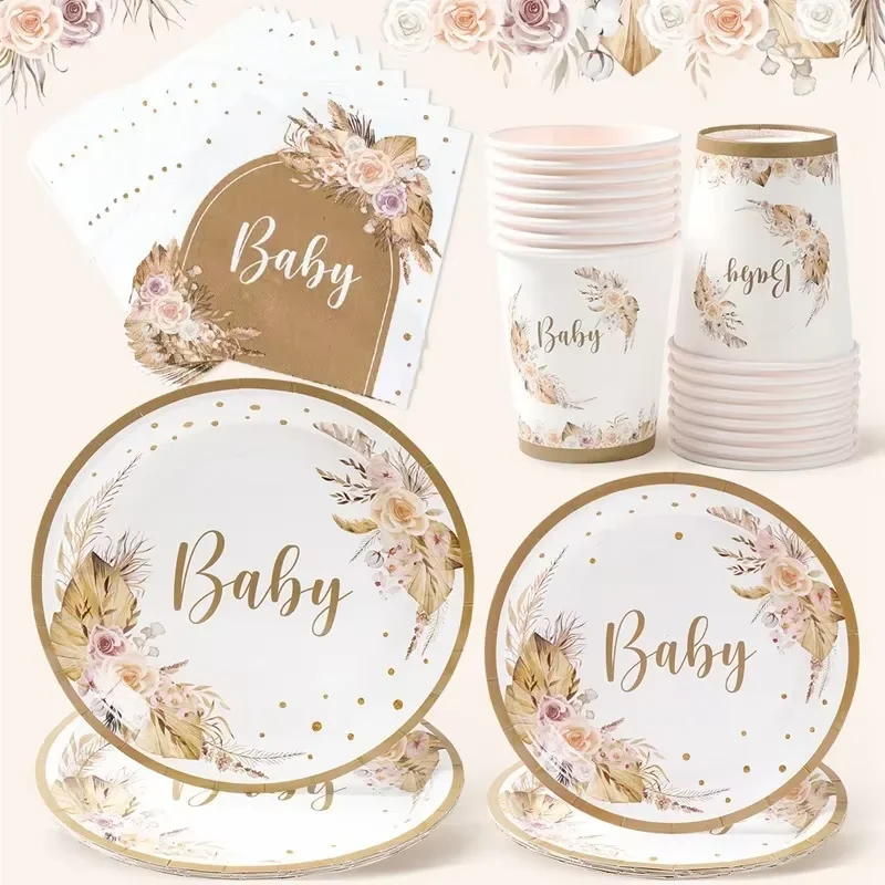

10 Guests Hello Baby Disposable Tableware Flower Babyshower Party DIY Christening & Baptism Hello Baby Shower Supplies