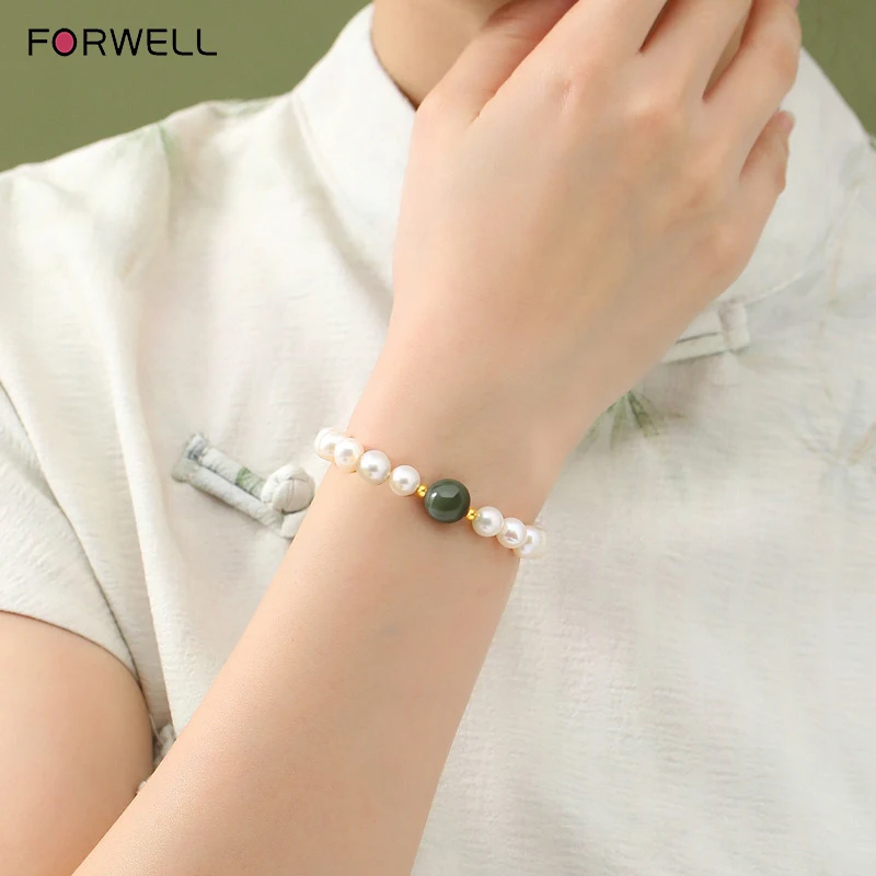 

FORWELL Hetian Jade Bracelet with Freshwater Pearls High-end Valentine's Day Gift Exquisite Luxury Fashion Fine Jewelry