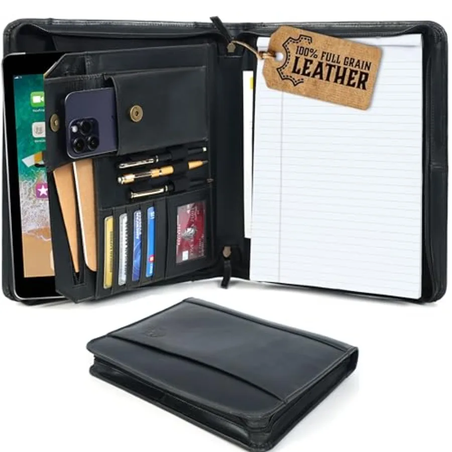

Leather for Men, Organizer with Zipper for Men Women, Leather Padfolios Business Resume Legal Pad Notebook Binder for A4/Pad