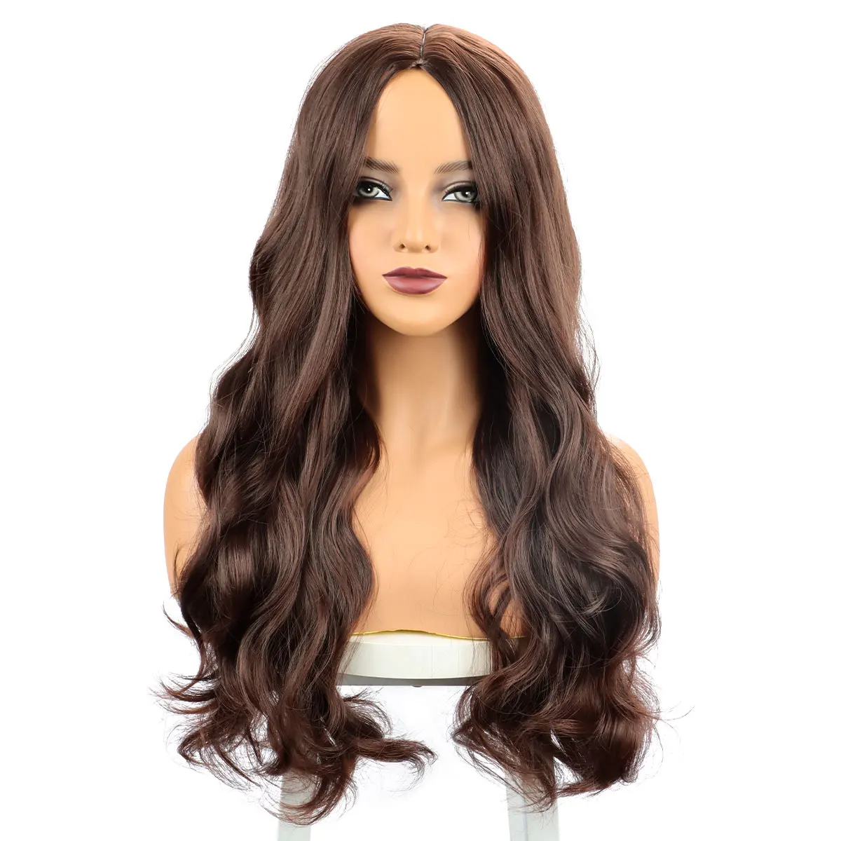 Brown Body Wave Wigs for Black Women with Bangs Long Natural Synthetic Hair Wig Daily Cosplay Heat Resistant