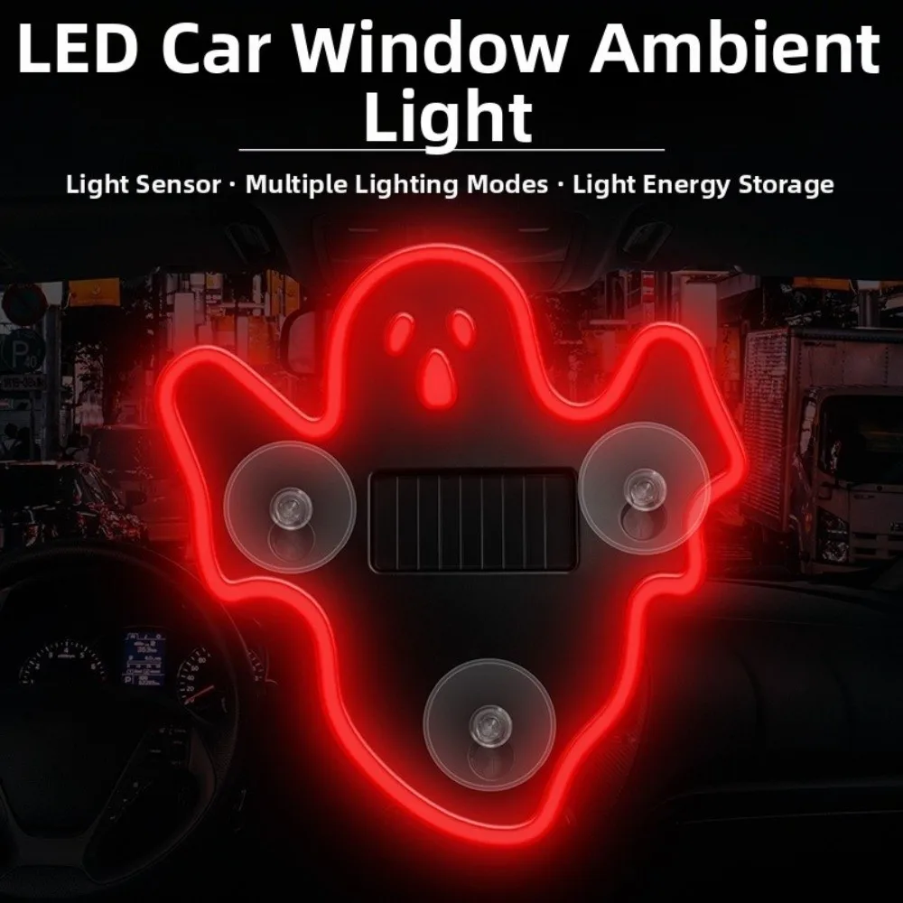 Solar Powered Ghost Car Light Ghost Shape Suction Cup Mount Solar Car Light LED Lighting Neon Style Vehicle Decoration Ghost