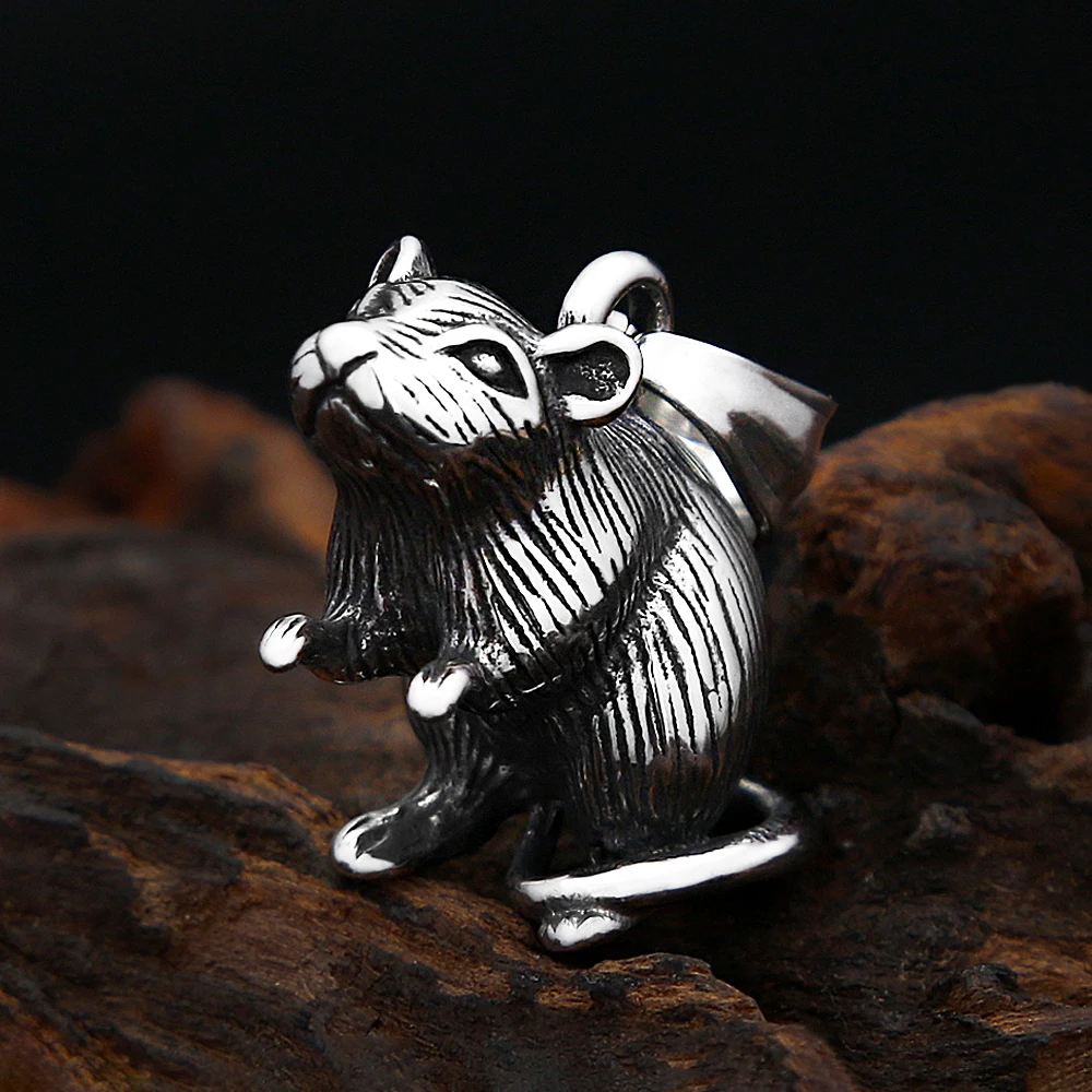 Vintage Gothic Mouse Rat Pendant Necklace For Men Women 316L Stainless Steel Hip Hop Fashion Animal Creative Design Jewelry Gift
