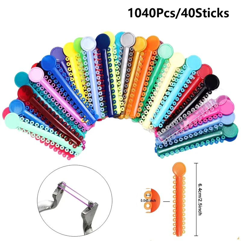 1040 uds/40 varillas de ligadura elástica de ortodoncia Dental bandas coloridas anillos elásticos de látex para soportes herrami
