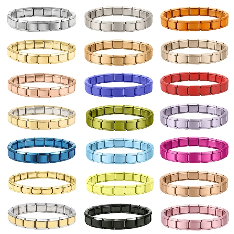 Stainless Steel Purple Rose Pink Black Champagne Gold Color Italian Charms Bracelet Colorful 9mm Width Bangle Men Women Jewelry