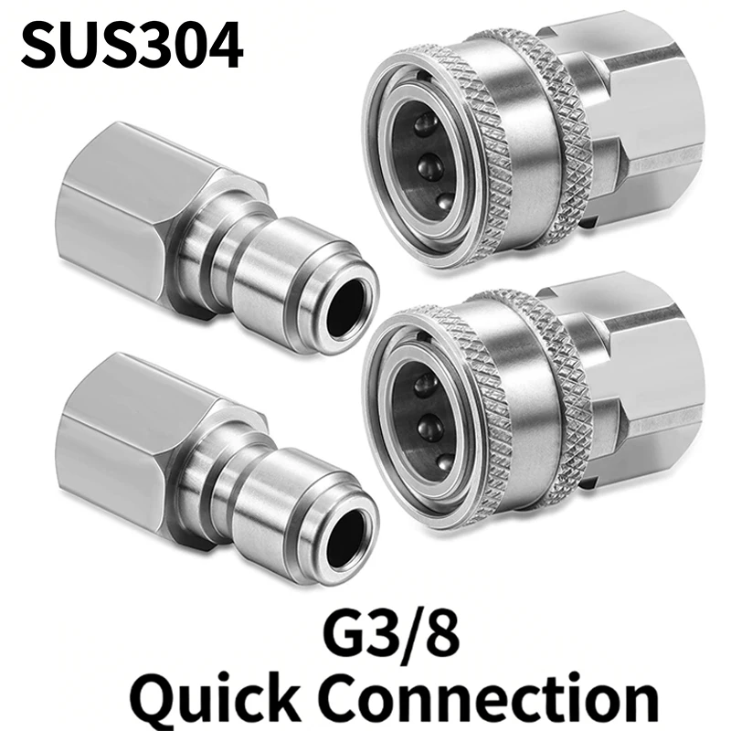 3/8 Inch 304 Stainless Steel Male and Female Quick Connector Kit Pressure Washer Adapter Set Quick Connector Plug