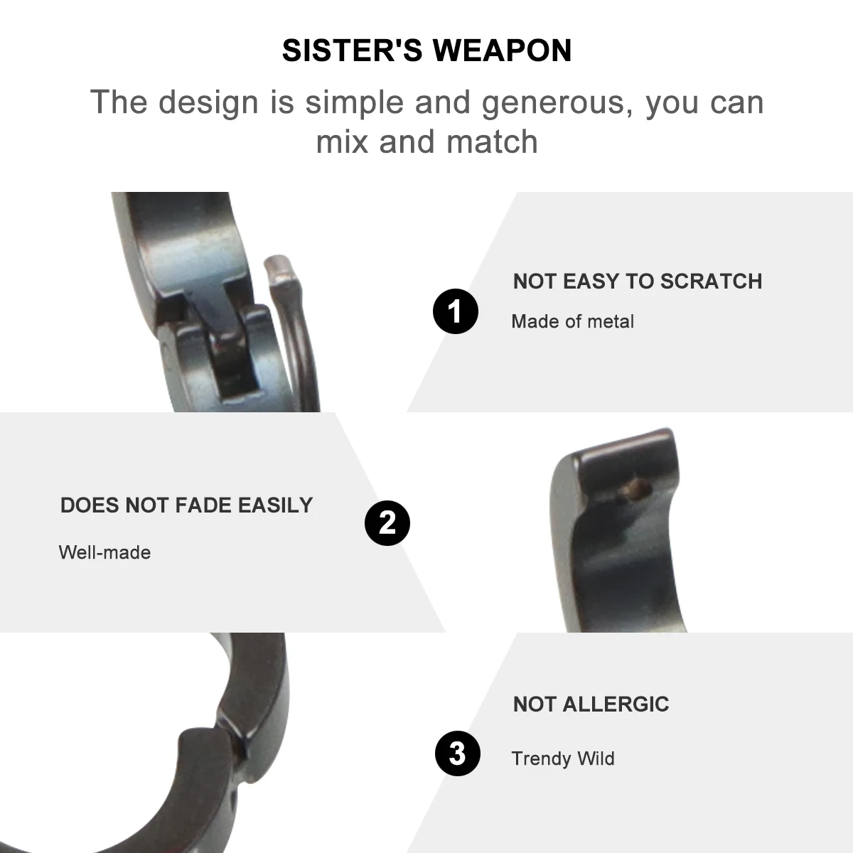 

1Pcs Black Ear Clip Minimalist Punk Style Jewelry for Daily Outfit Party Wear Elegant Appearance Unisex Gift Idea