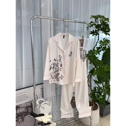 Elegant Butterfly Print Design Ins Style Ins Women's Pajamas Herringbone Ice Silk Pyjamas Sets Breathable Soft Satin Material