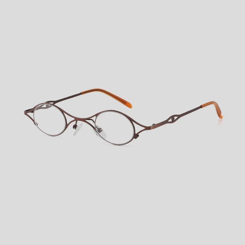 Retro Fashion Small Size Oval Anti Blue Light Myopia Prescription Reading Metal Eyeglass Frame Gold, Coffee, Black Glasses