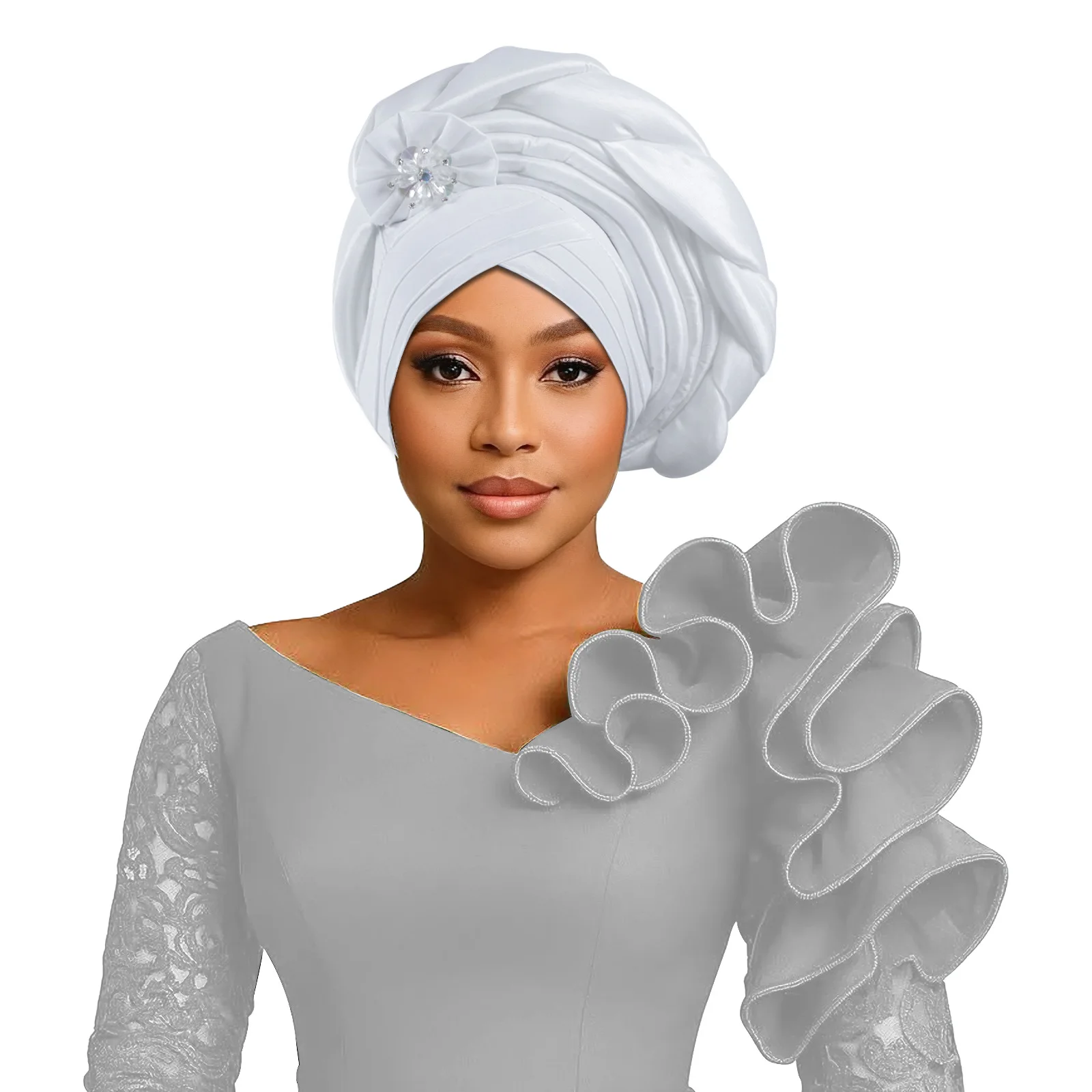 Women Bead Floral Auto Gele Turban African Headtie Head Wraps Bonnet Nigeria Wedding Soft Fashion Daily Head Cover Hat Headgear