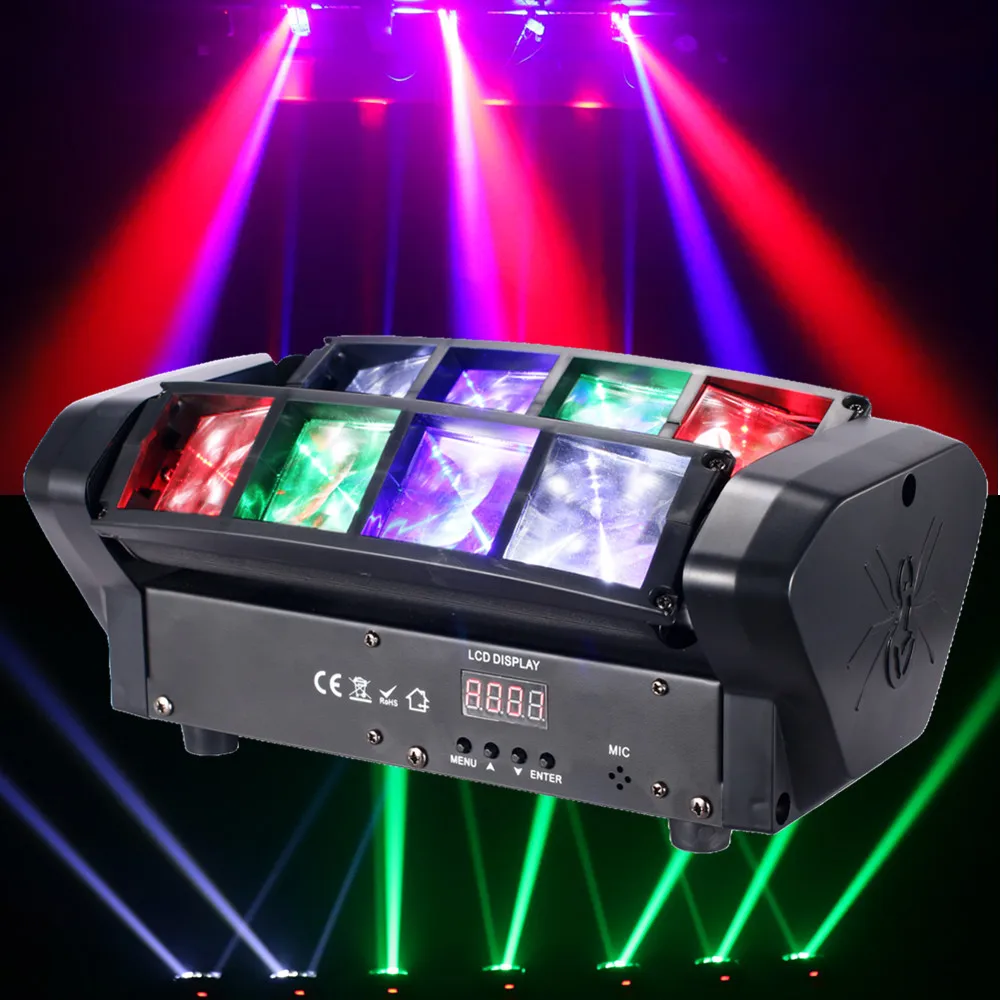 mini iluminacao de palco com spider beam moving head lamp 8x5w rgbw led dj disco festa boate danca casamento bar holiday effect 01