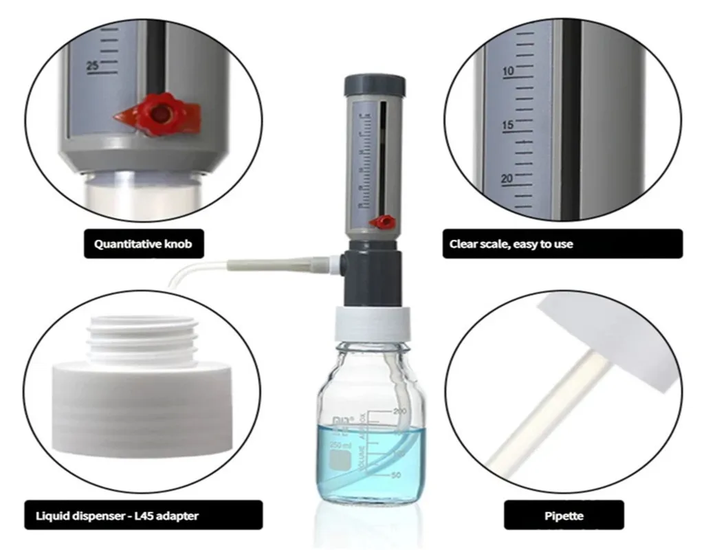 Lab Bottle Top Dispenser Economic Semi-automatic Liquid Dispenser Sleeve Type 0-25 ml Adjustable Liquid Adder Without Bottle