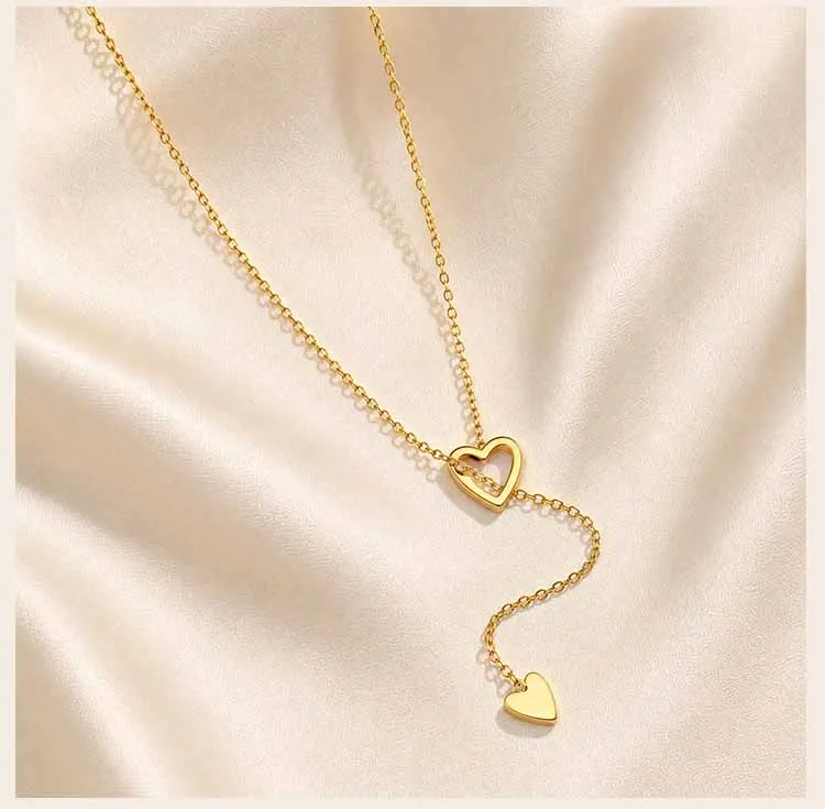 18K Vergoldete Offene Herz-Lariat-Halskette für Damen, Edelstahl Hohles Herz Y-Anhänger Zarter Minimalistischer Schmuck – Detail 3