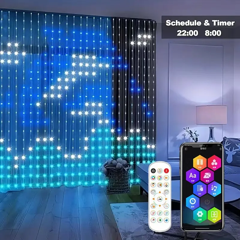ledピクセルカーテンライト、dc5v、usb電源、rgb、スマートストリングライト、diyでパターンを表示可能。窓や壁、パーティーの装飾、クリスマスに最適。