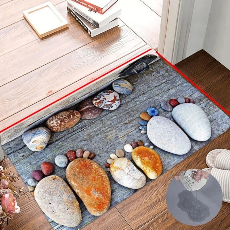 Stone Feet Print Bath Mat Super Absorbent Bathroom Entrance Carpet Non-Slip Kitchen Corridor Rugs Home Living Room Decoration