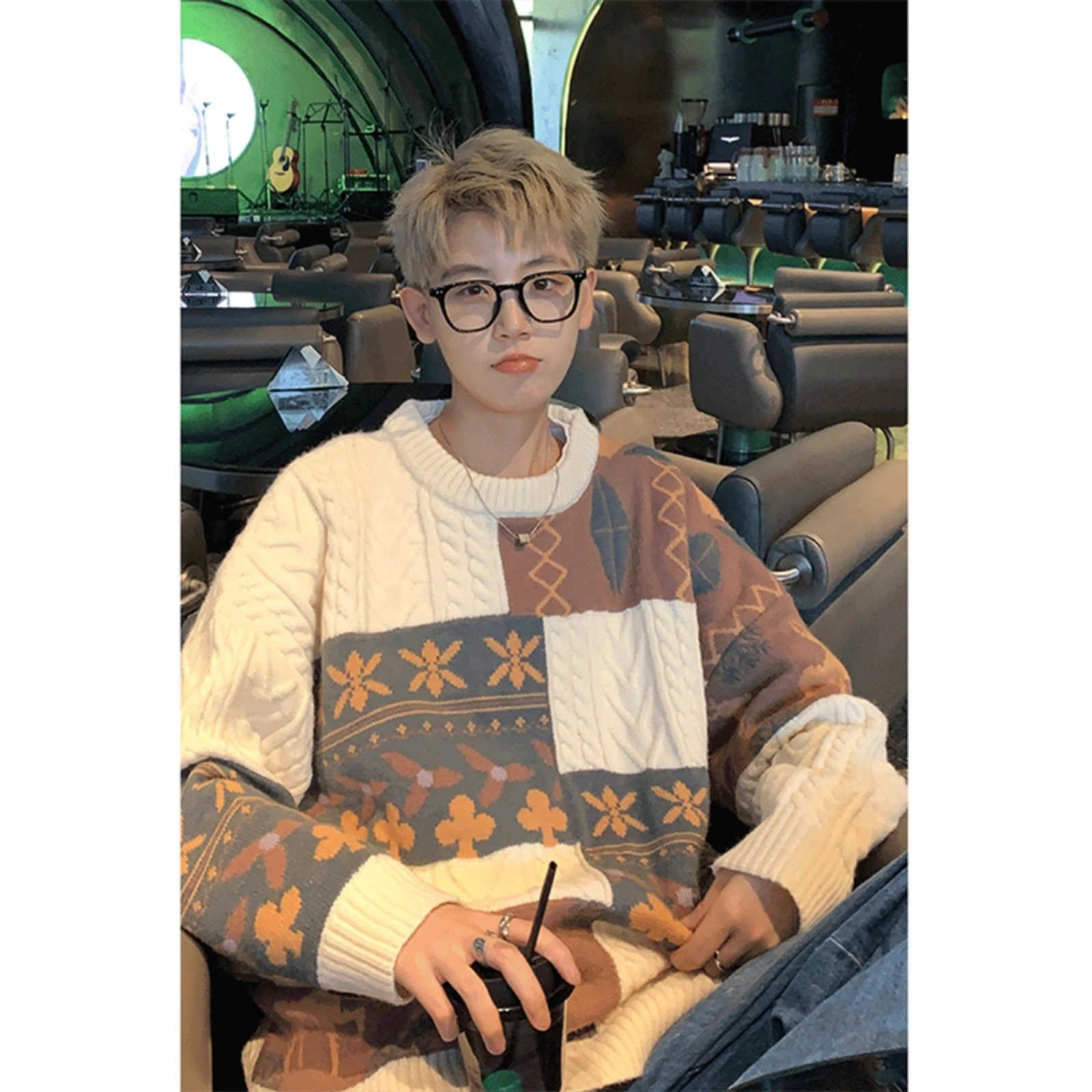 

Large Size Men's Knitted Sweater Inner Wear Casual Sle Patchwork Design Thiened Autumn Winter Faion Outerwear Coat