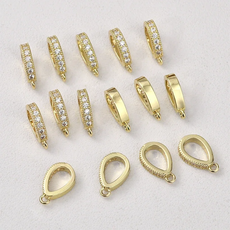 4Pcs Gold Plated Brass Micro Pave Zircon Teardrop Locket Bail With Loop Pendant Clasps Connector for Diy Jewelry Making Supplies