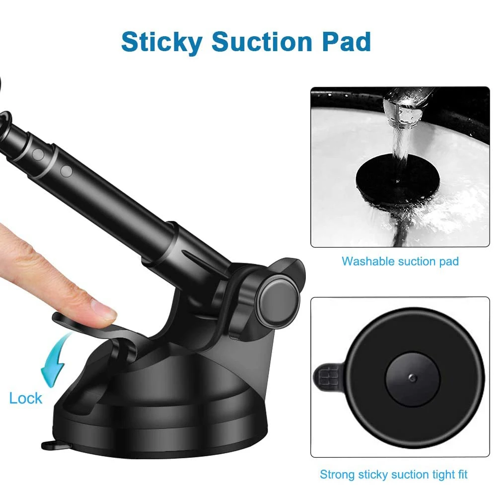 ที่วางโทรศัพท์ในรถยนต์แบบแม่เหล็กสากลสําหรับแดชบอร์ดและกระจกหน้ารถยนต์พร้อมแม่เหล็กที่แข็งแกร่ง 6 อันและแขนยืดไสลด์โลหะ - สีดํา