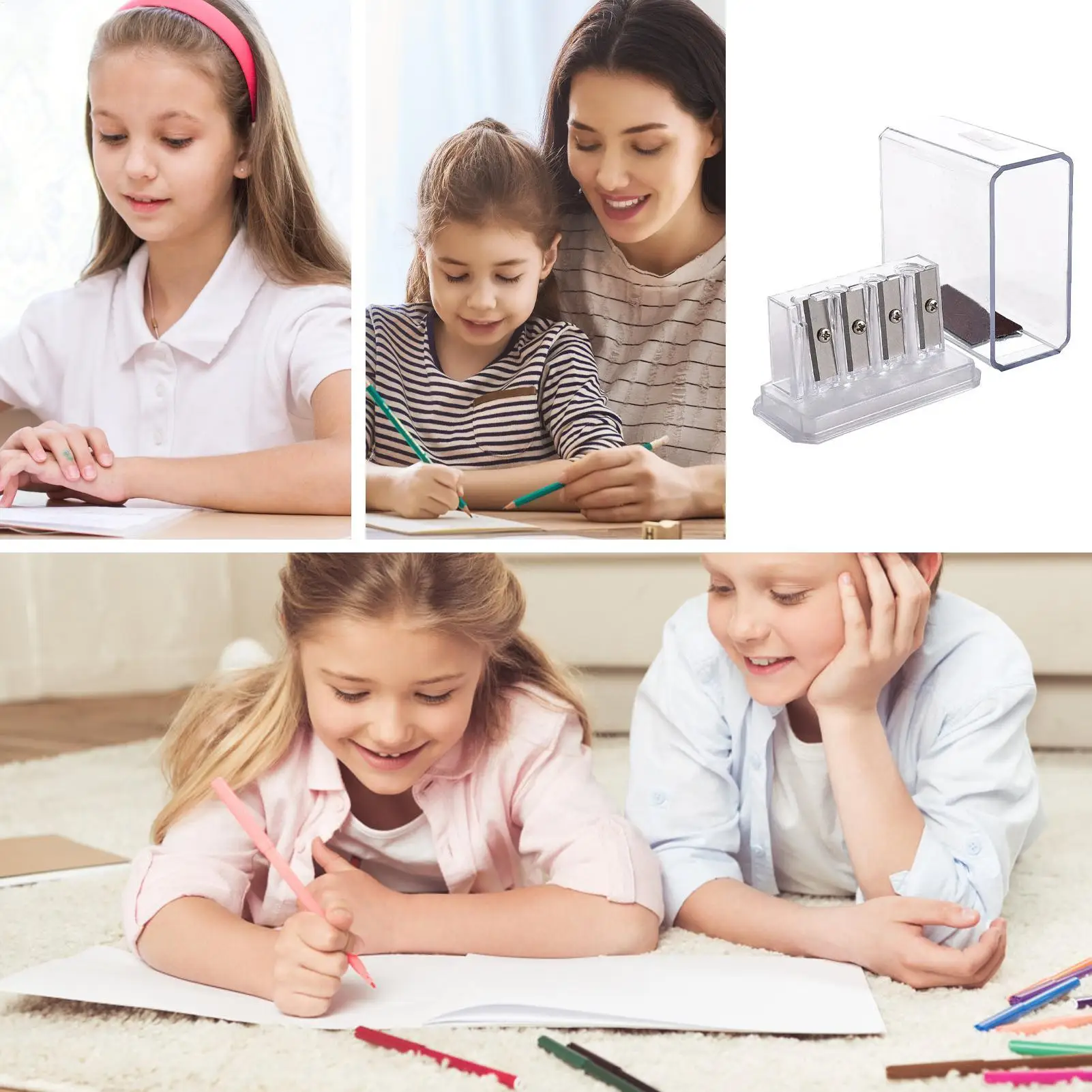 Portable Pencil Sharpener 4 Holes Handheld Long Point Pencil Sharpener Students Supplies for Sketching, Charcoal, Colored Pencil