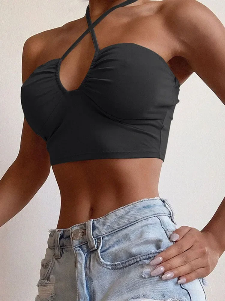 

Sexy solid lace up bow strap pleated top short fashion sleeveless back nude strapless women's top female new female