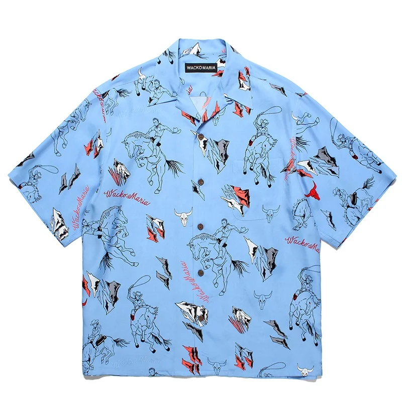 Summer Trend WACKO MARIA Best 25SS New Pegasus Totem Full Print Casual Premium Hawaii Short Sleeve Shirt