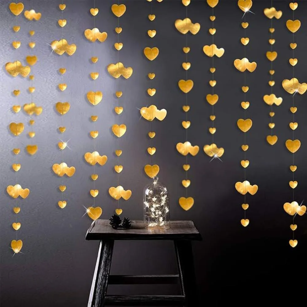 

Heart Banner 4m Hanging Love Streamer Glitter Paper Wedding Garland Reusable Easy To Install Heart Shape String Anniversary