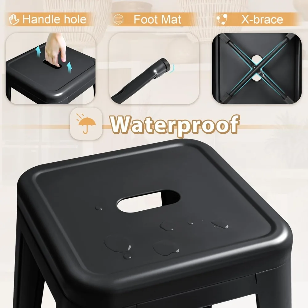 30 Inches Metal Bar Stools Bar Height High Backless Stools Indoor Outdoor Stackable Kitchen Stools Set of 4