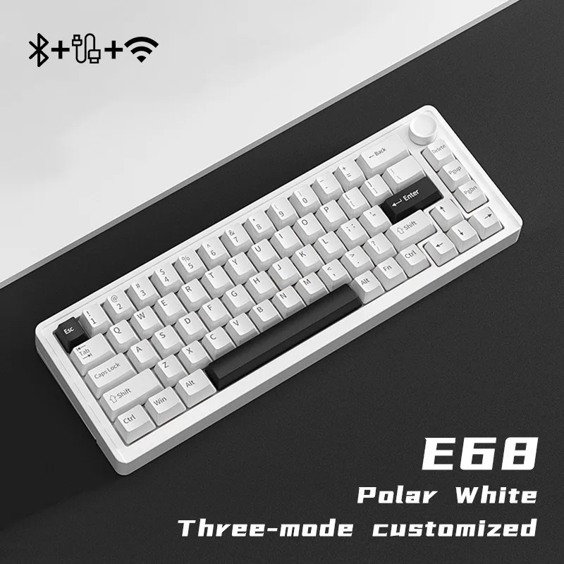 FURYCUBE E68 CNC Aluminum Mechanical Keyboard 3-mode 4000mAh Gasket Structure With Multifunctional Knob VIA Custom For Windows