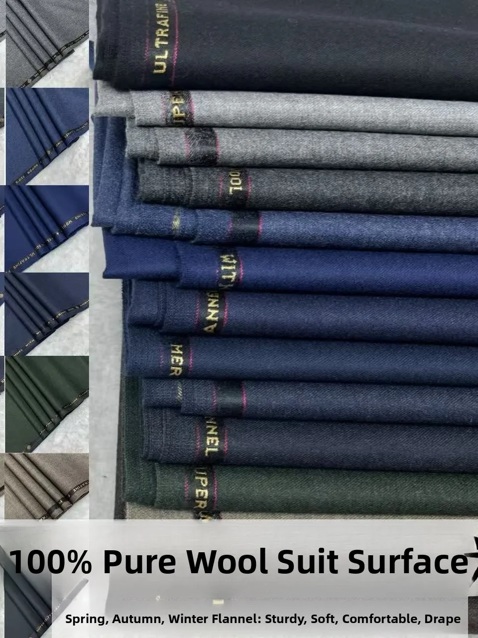 

High-End Autumn Winter 100% Pure Wool Suiting Fabric Precision Woven Flannel Comfortable Pants Clothing Material Custom Made