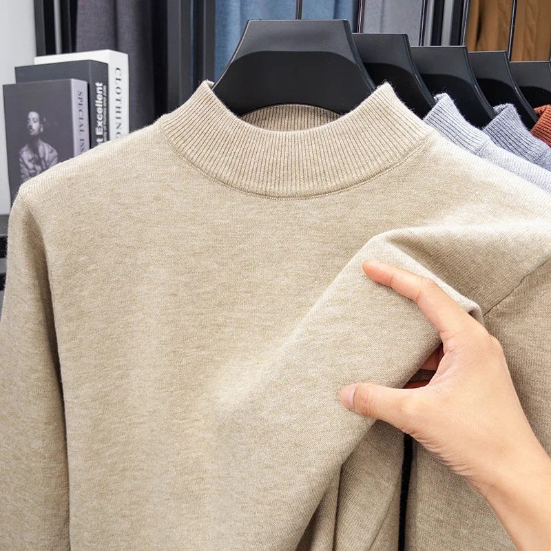 Men's Half Turtleneck Knitwear Sweater Solid Color Mock Neck Pullover Casual Autumn/Winter Sweatshirt Brand Mens Clothing