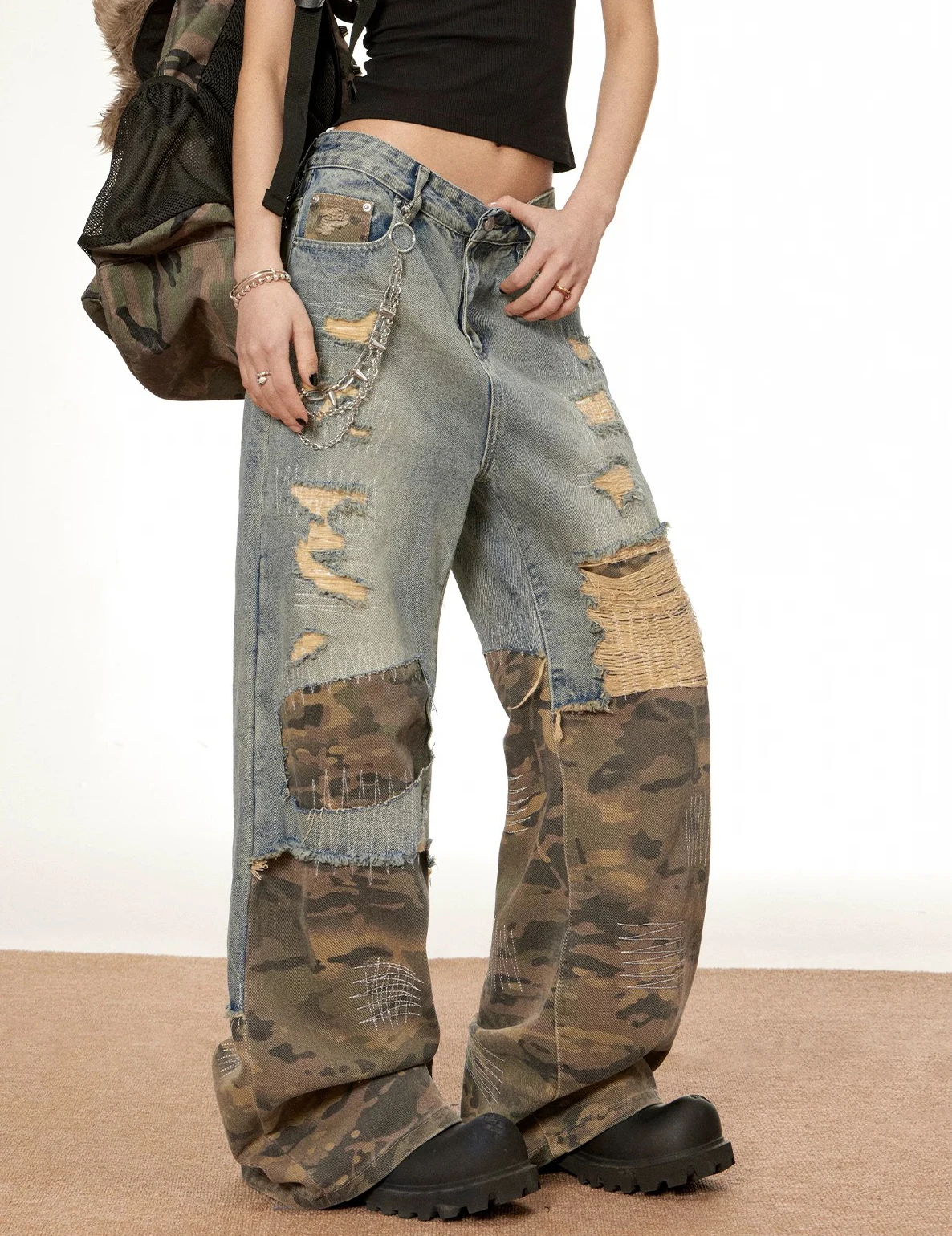 

Модные уличные тонкие женские джинсы, повседневные рваные свободные женские джинсы контрастного цвета с высокой талией, шикарные широкие брюки, женские