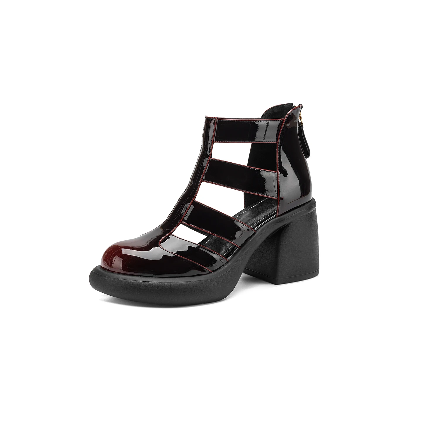 Genuine Leather Cowhide Patent Leather Women's Sandals,Hollow out Platform Women Shoes, Fashion High Heels view 5