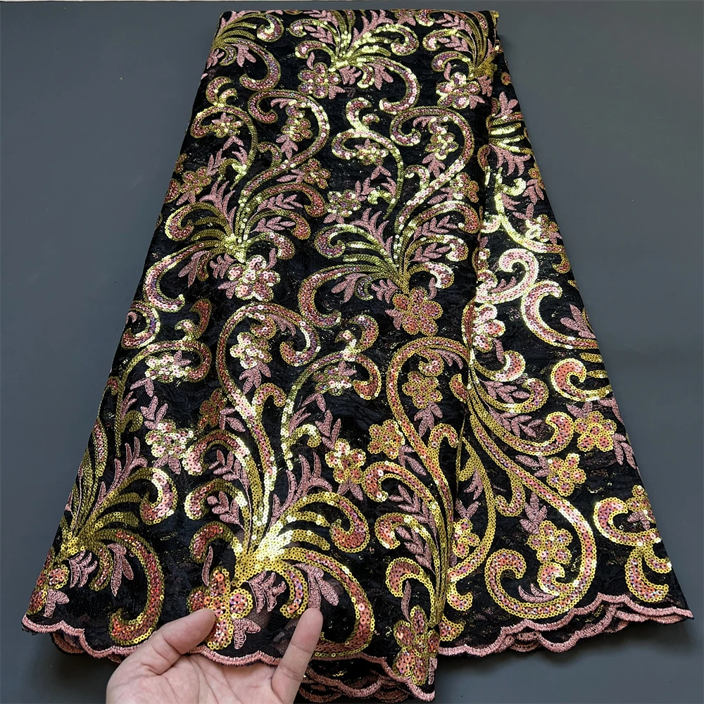 

African Dry Cotton Yarn Lace Sequin Fabric, Nigeria Popular Lace Fabric, Latest Embroidery Hole, 2023, hz1198