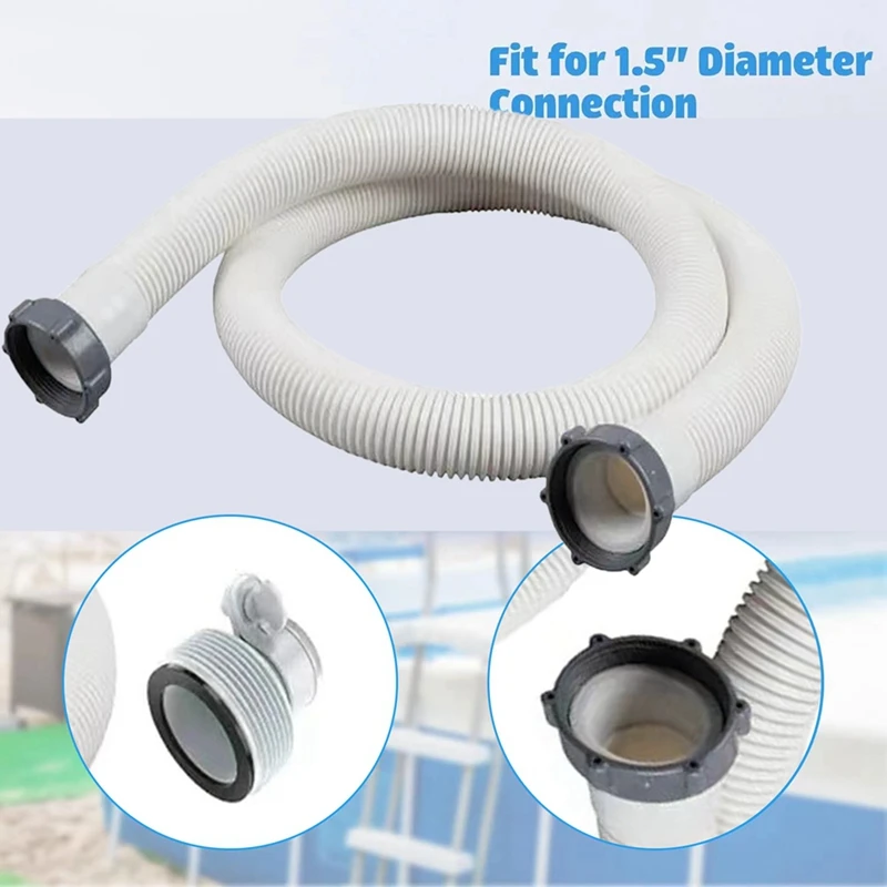 2Pcs 1.5Inch Above Ground Pool Hoses With 2 Type B Hose Adapters Set For Hose Adapter Filter Pump Hose Fittings