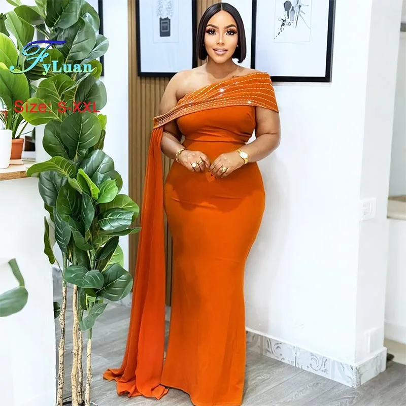 أزياء يميل فستان الكتف بلون مثير Bodycon فستان طويل أنيق التخسيس الحفلة الراقصة السيدات الطابق طول فستان ماكسي
