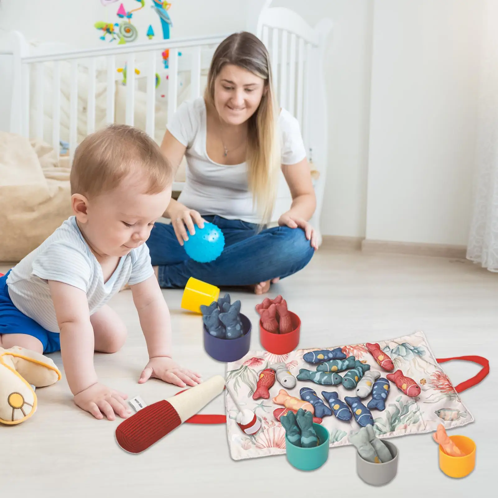 Baby Fishing Toy Cloth Fishing Game With Stacking Cups Preschool Learning Activities For Parent-child Interaction Family Time