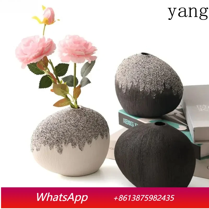 

Minimalist geometric round ceramic vase desk decorative flower arrangement pot
