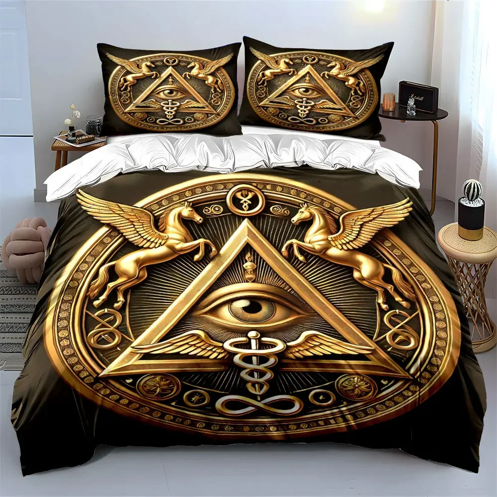 Golden Eye Triangle Decor Set Bettwäsche-Set mit 1 Bettbezug, 2 Kissenbezügen, Einzelbett, Doppelbett, King-Size-Bett, Queen-Size-Bett, Geschenk