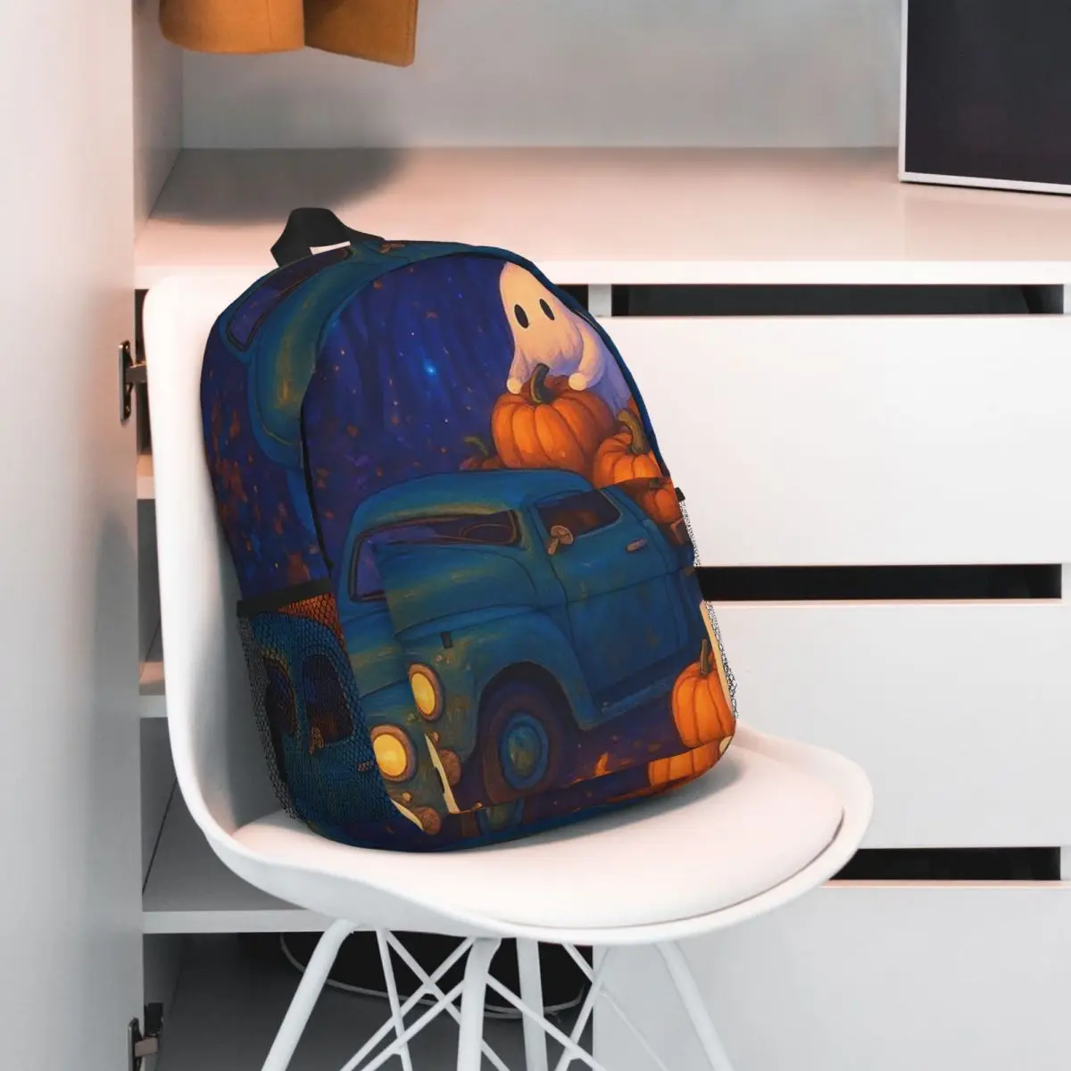 Cute Ghost Take Pumpkin Halloween Backpack Student BookBag Kids School Bag Computer Shoulder Bags for Men Women
