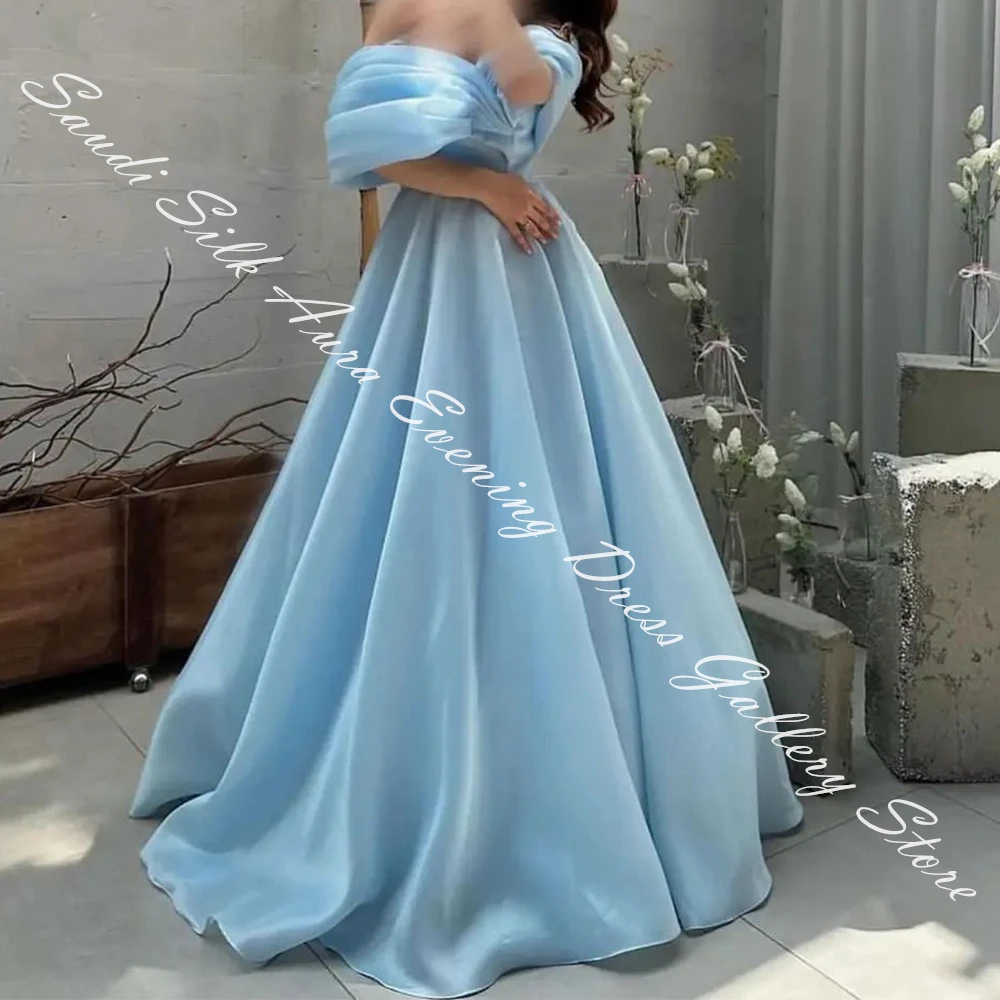 Customized Off the Shoulder Sleeveless Satin Floor Length A-Line Evening Dress Panel Train Lace Up Back Temperament Saudi Arabia