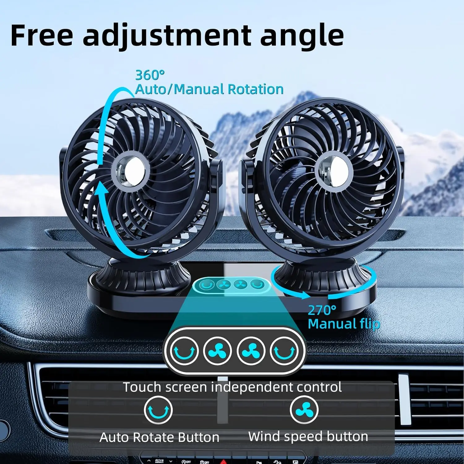 Dual Head Car Fan 12v 24 Volt Universal,270° Oscillating Cigarette Lighter Powered Cooling Fan For Vehicles [with 2 USB Charging