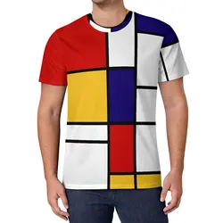 De Stijl Print T Shirt Mondrian Inspired Hippie T Shirts Short-Sleeve Custom Tshirt Fun Oversized Top Tees