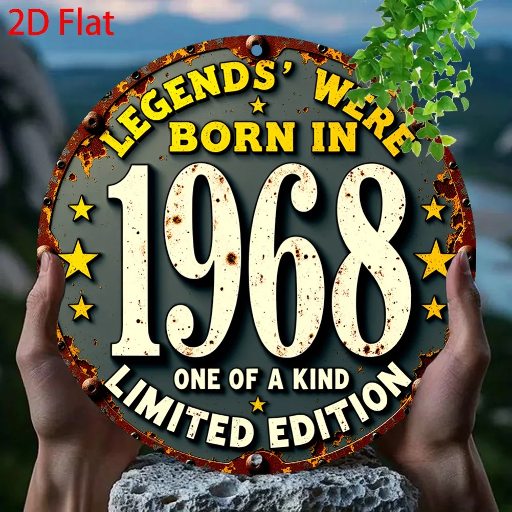 1 قطعة 8x8 بوصة 2D شقة خمر 1968 ريترو جولة الألومنيوم القصدير تسجيل-إصدار محدود ، الطباعة المتعثرة والنجوم الريفية