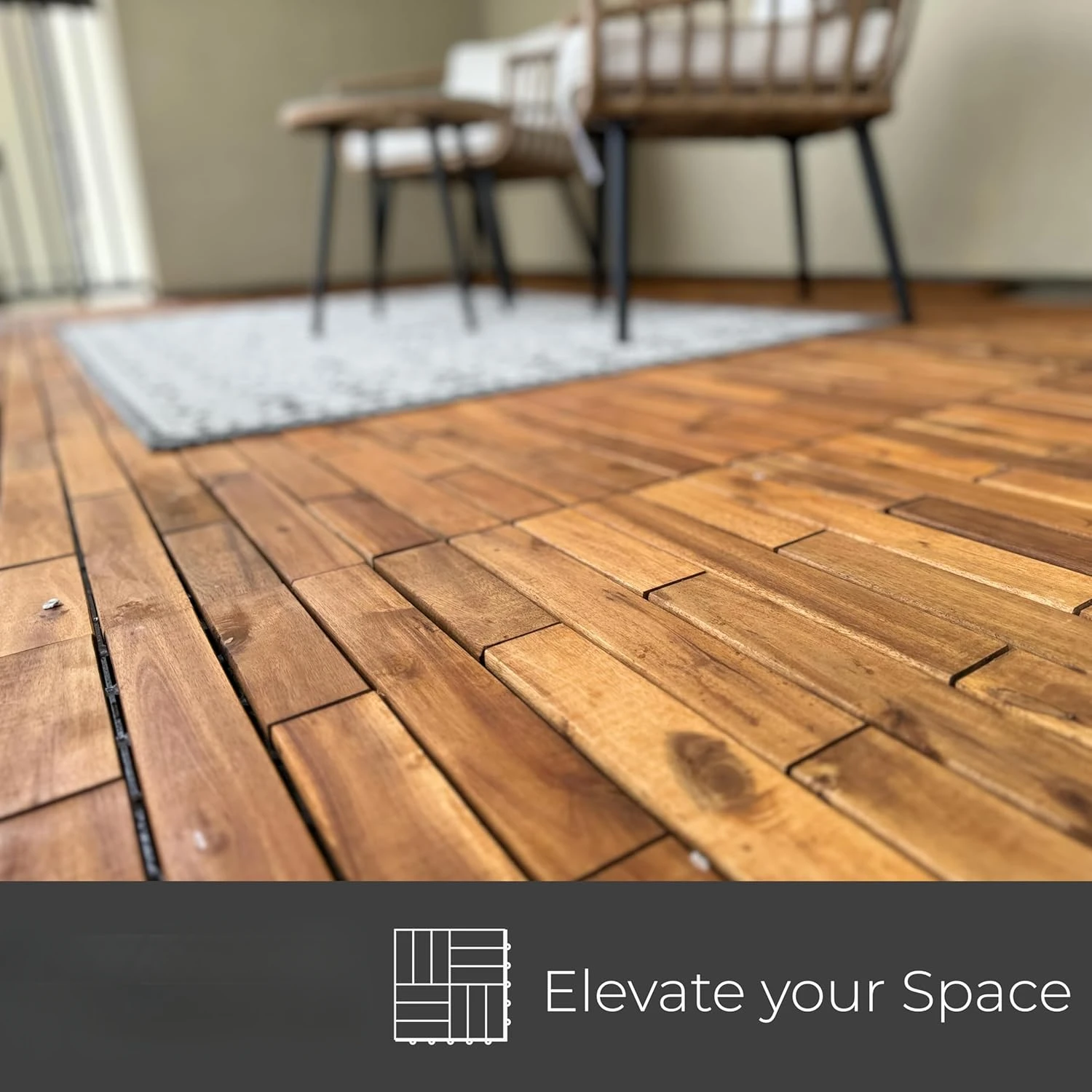 

Interlocking Deck Tiles 24 x 12 Long Boards Snap Together Wood Flooring - Acacia Hardwood Outdoor Flooring