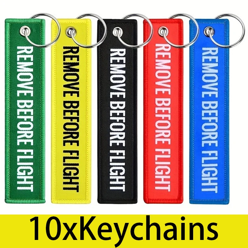 

10Pcs Embroidery Keychain REMOVE BEFOR FLIGHT Keyrings