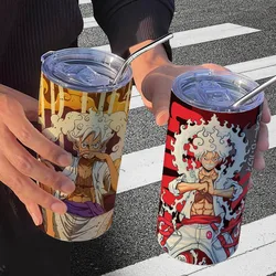 New Anime One Piece Nika Luffy Cartoon Creative Stainless Steel Thermos Cup Fashion Personalized Stainless Steel Straw Cup